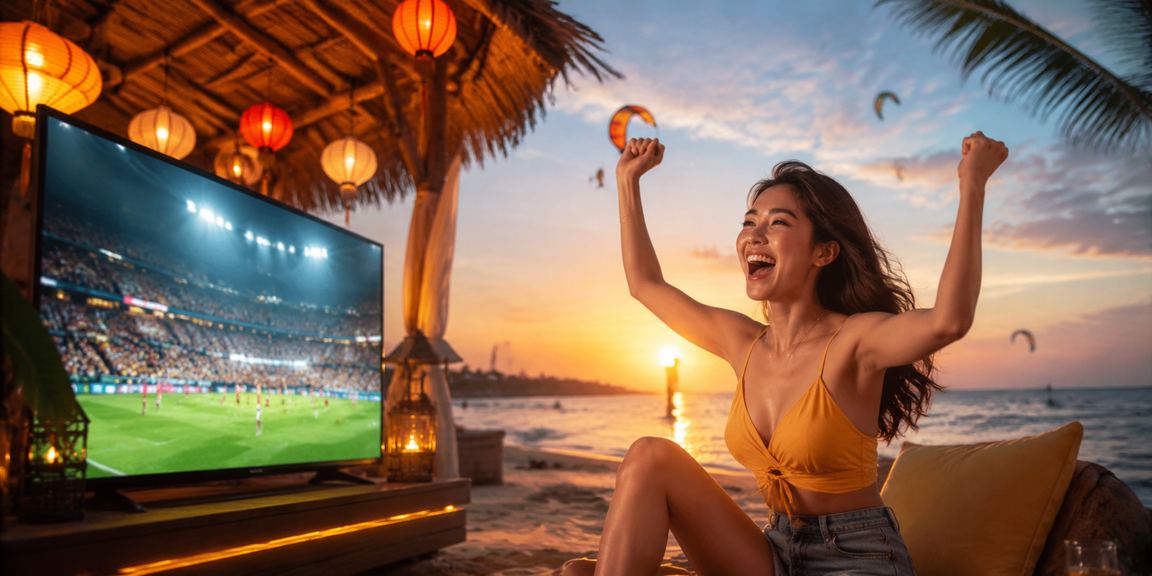 Người chơi theo dõi cược thể thao dưới ánh đèn lồng rực rỡ tại phố cổ Hội An